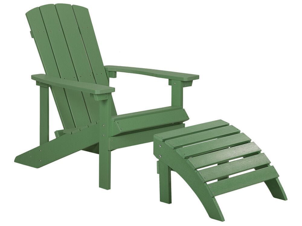 Beliani Záhradná stolička s podnožkou zelená ADIRONDACK
